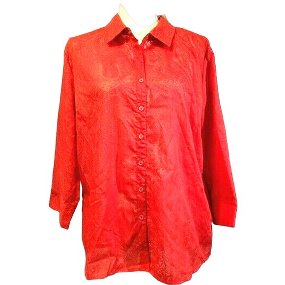 Croft & Barrow Red Tab Sleeve Top Size XL Sheer Burnout Paisley NEW With Tags - Picture 1 of 8